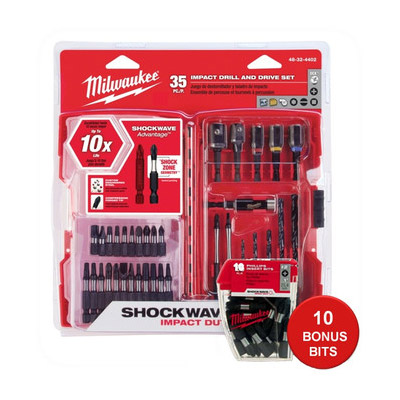 Milwaukee 48 32 4402H 35Pc Shockwave Drill Bit Set w/ Bonus 10Pc 